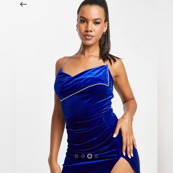 Band of stars premium velvet midi dress with embellishment detail in cobalt - Picture 4 of 10